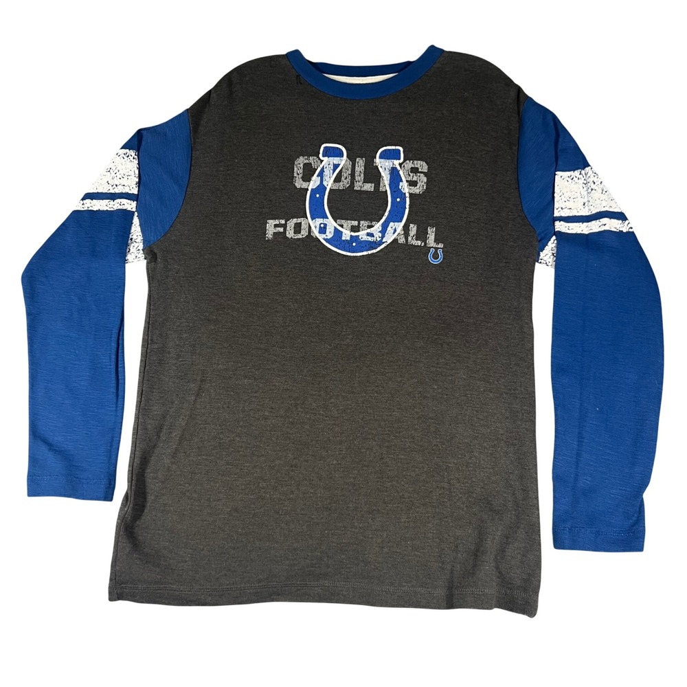 Majestic Indianapolis Colts Football Shirt Mens Large Gray Blue Long Sleeve NFL